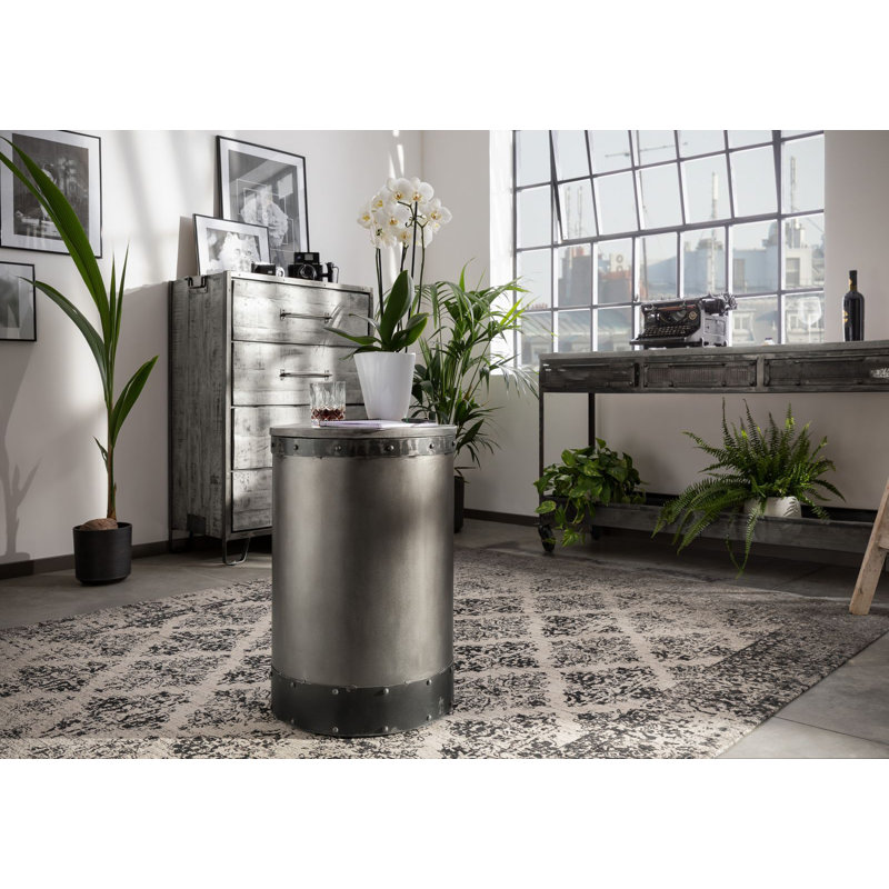 Heavy Industry Drum End Table, Grey