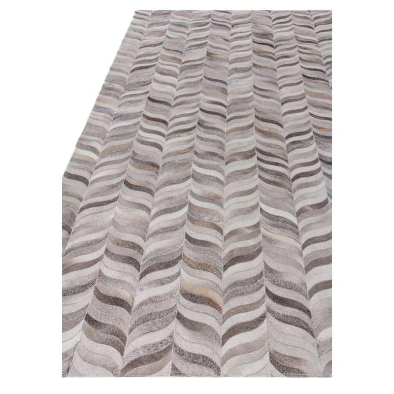 Natural Hide Cowhide Geometric Area Rug in Silver, Rectangle 8' x 10'