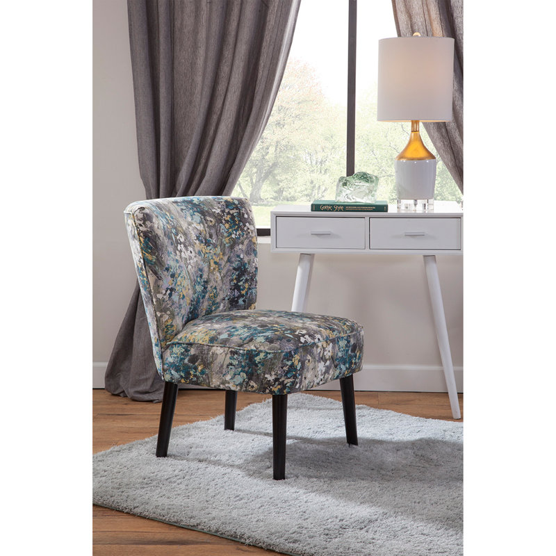Noga Penelope Upholstered Armless Side Chair with Curved Back, Wonderland Gray/Teal Polyester Blend, Espresso