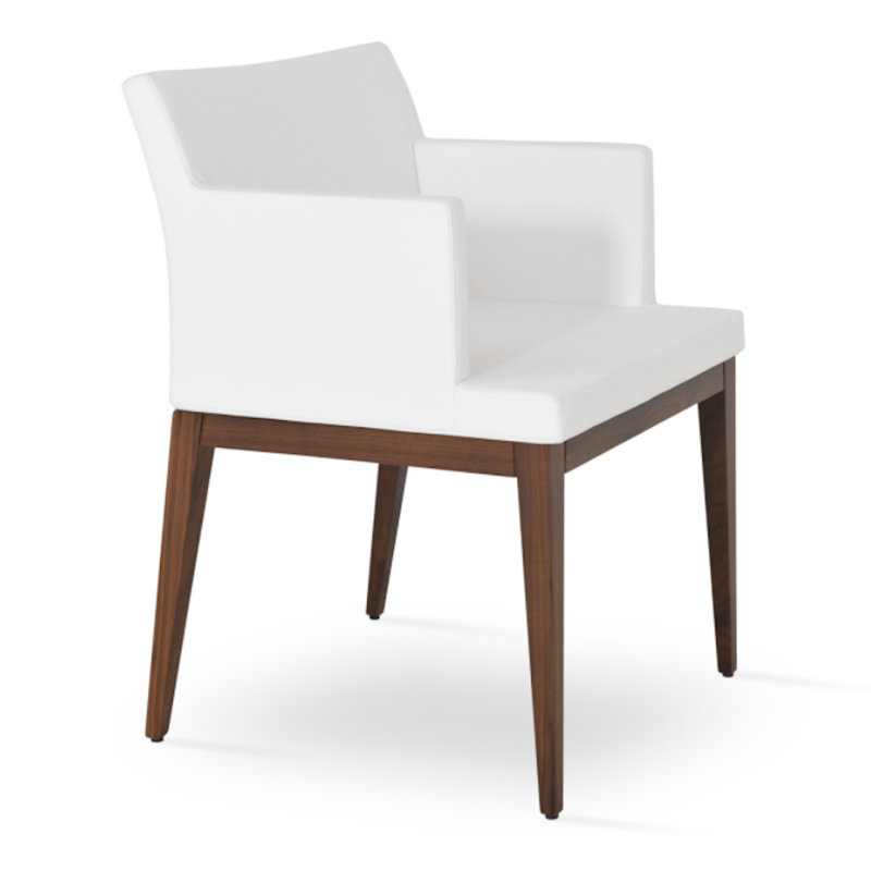 Soho Wood Arm Chair, Walnut, White Leatherette