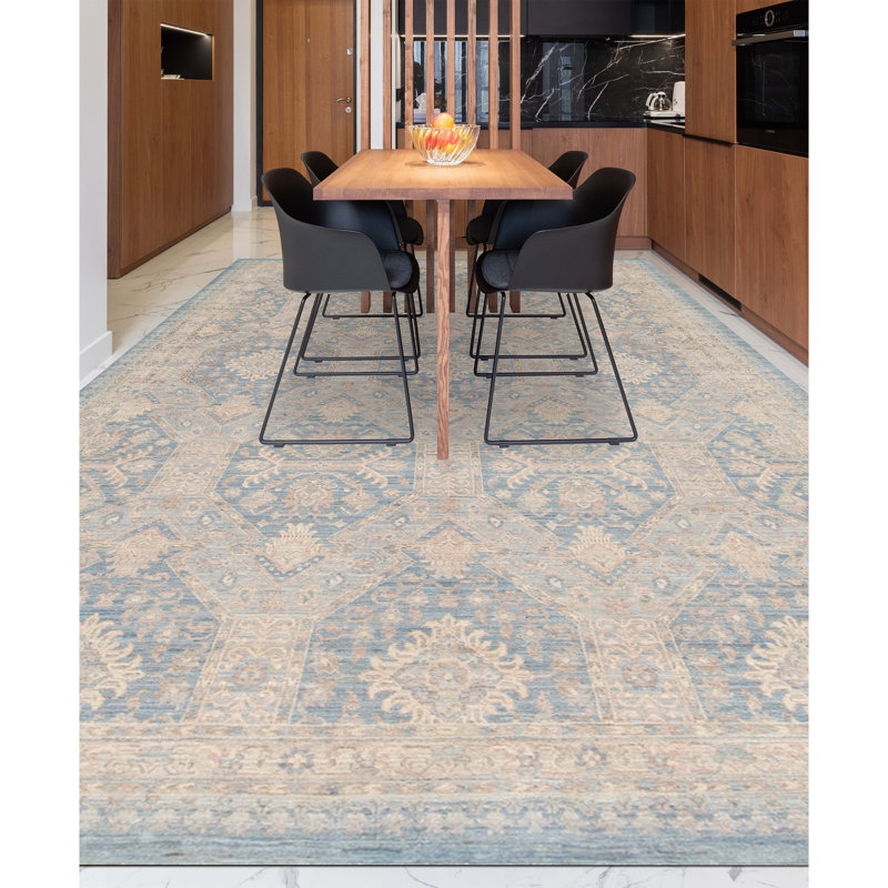 High-Quality Hand-Knotted Light Blue/Beige Area Rug
