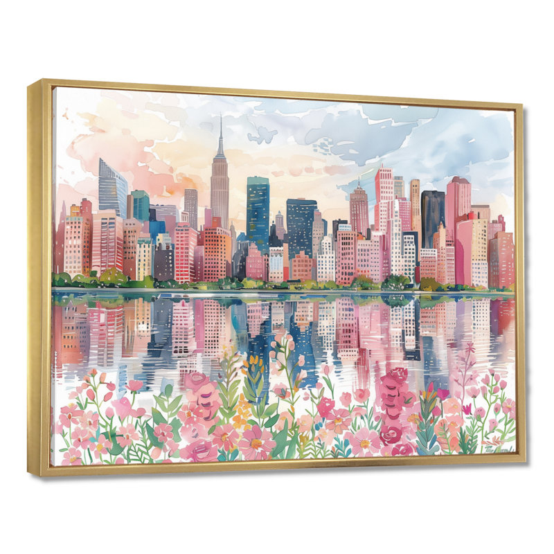 Roca - New York City, art mural encadré, Cadre flottant doré, H 16 po x l 32 po