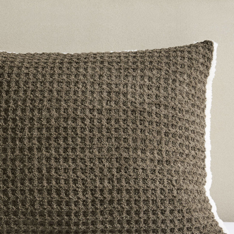 Édredon et taie décorative en chenille tricotée gaufrée, 100% réversible, lavable à la machine, paquet de taille brunâtre, et 2 taies décoratives, rembourrées, revers, gris-brunâtre