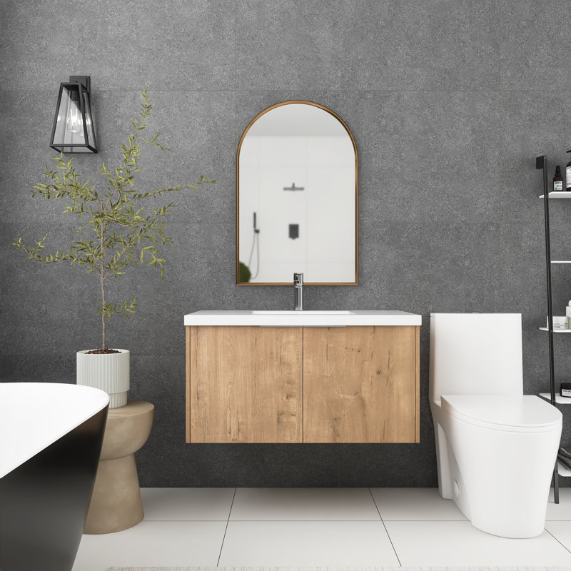 Ensemble de meuble-lavabo simple mural 36 po Zoma, Imitation chêne