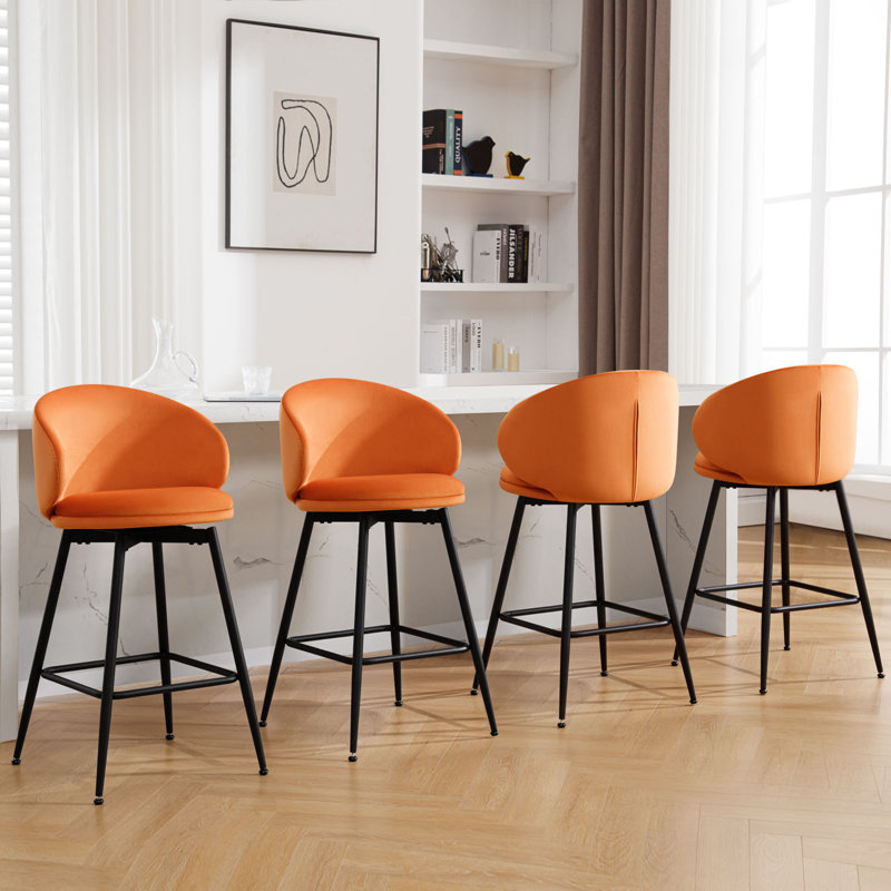 25" Swivel Upholstered Counter Height Bar Stools, Orange