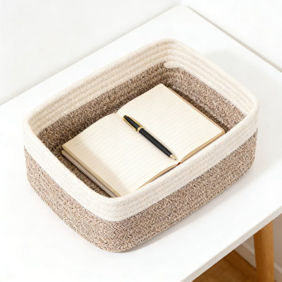 Woven Cotton Storage Baskets Set Of 3, Handmade Organizer Bins For Closet, Shelf, Desk, And Nursery, Decorative Rectangular Baskets For Home Organization