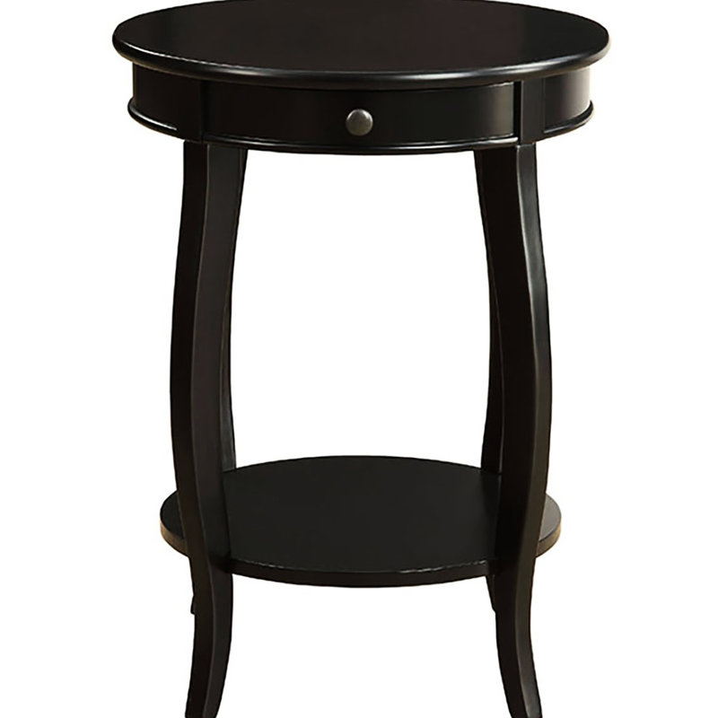 Table de bout noire avec rangement pratique, tiroir supérieur rond et tablette inférieure lisse