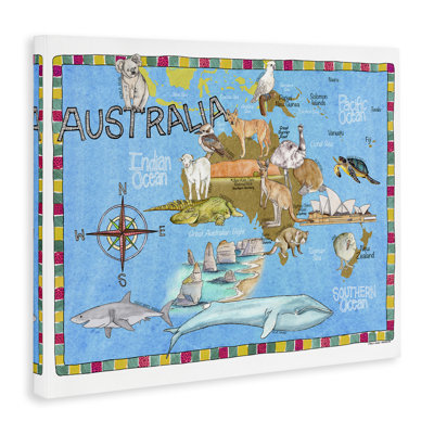 Australia Animal Map Canvas Wall Art by Marley Ungaro