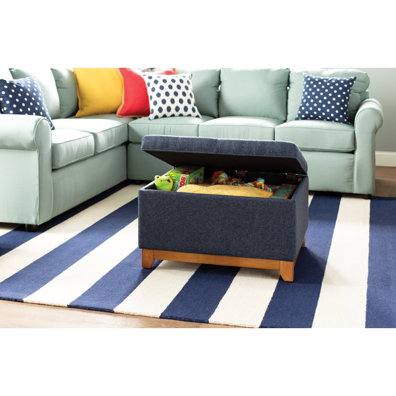 Repose-pieds capitonné rectangulaire avec rangement de 30 po de largeur Nunnally, Bleu marine