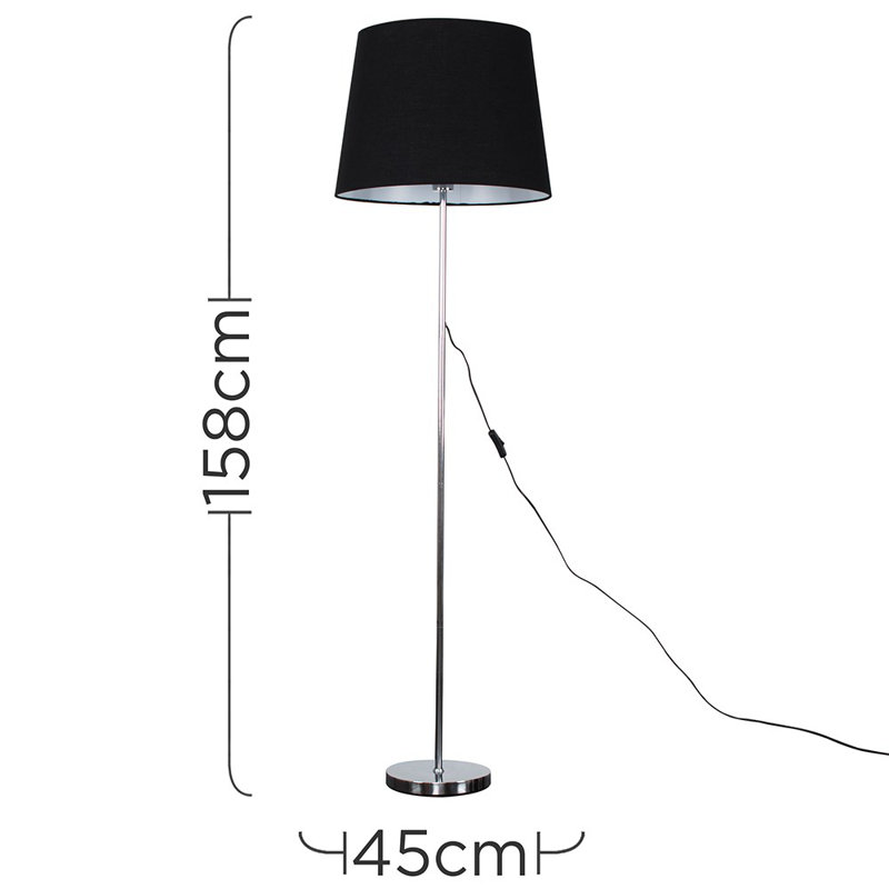 Bekbele 158cm Traditional Floor Lamp, Black, No, Chrome
