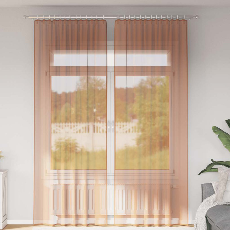 Voile Curtains With Tab Top 2 Pcs, 140cm Width x 260cm Drop, Terracotta