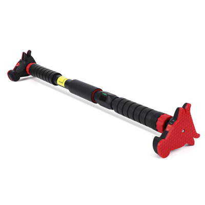 Heavy Duty Adjustable Doorway Pull Up Bar with Level Meter, Supports up to 550 lbs, Fits 27-42" Door Frames, Black Red