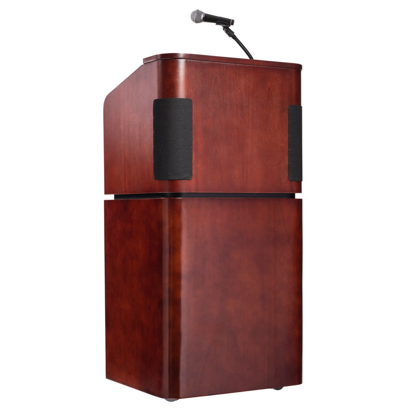Mahogany Walnut Mobile Lectern with Wireless Microphone System