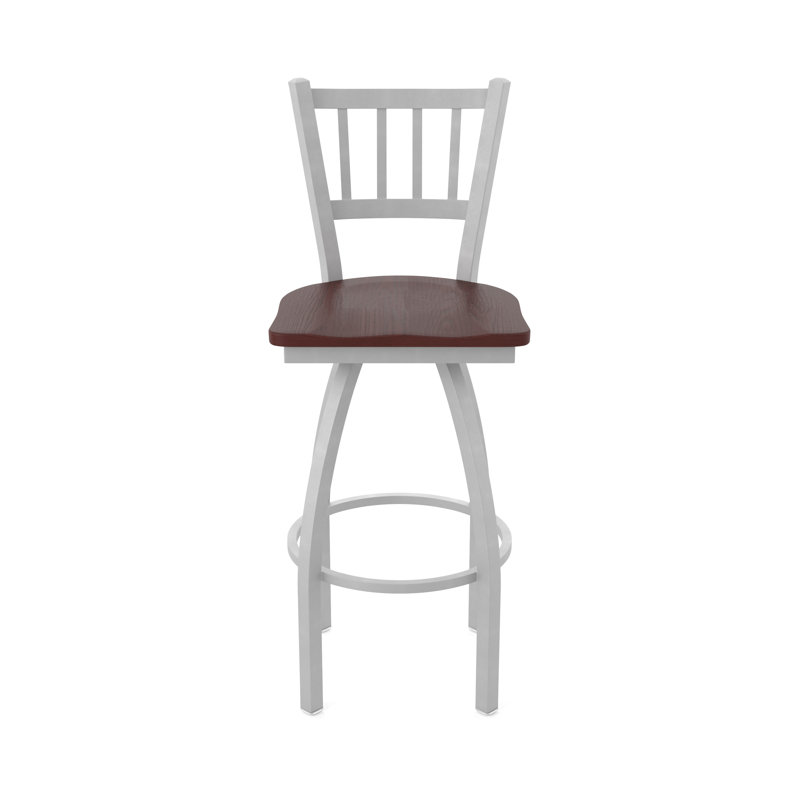 Tabouret de bar rotatif 25 po Nicolai, Nickel anodisé, Bois - Chêne cerisier foncé