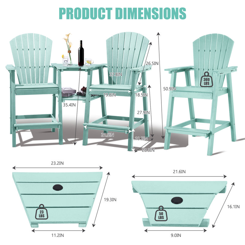Maybeck 2-Piece Outdoor Adirondack Chair With Table, Aruba Blue