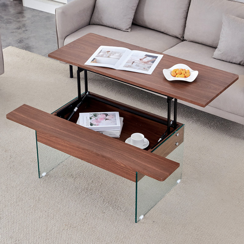 Table basse multifonctionnelle à plateau relevable - Autocollant grain, Brun
