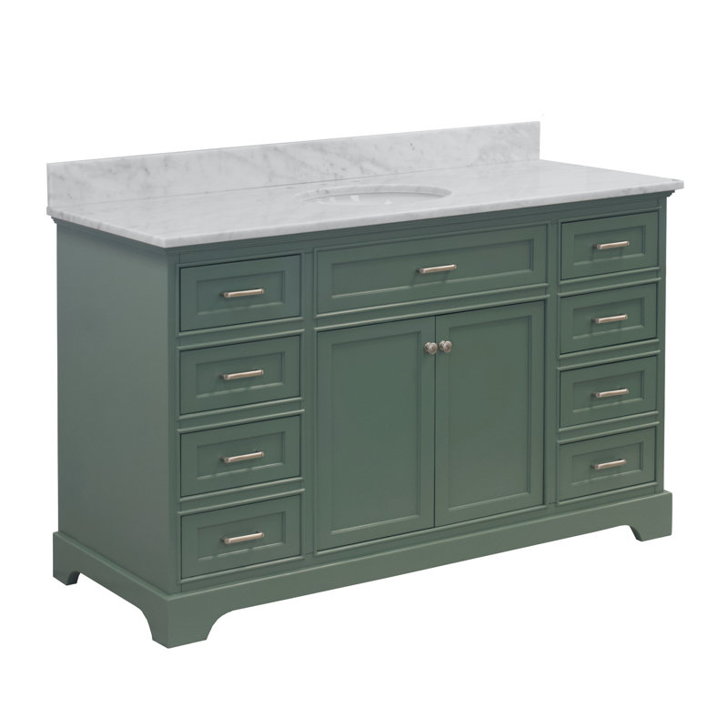 Ensemble de meuble-lavabo simple 60 po Ronnie avec comptoir vert sauge et comptoir en marbre de Carrare, Marbre de Carrare
