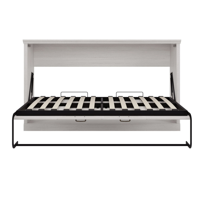 Lit escamotable horizontal simple, lit escamotable mural, armoire pliante, meuble peu encombrant pour chambre d'amis polyvalente, bureau personnel, blanc rustique