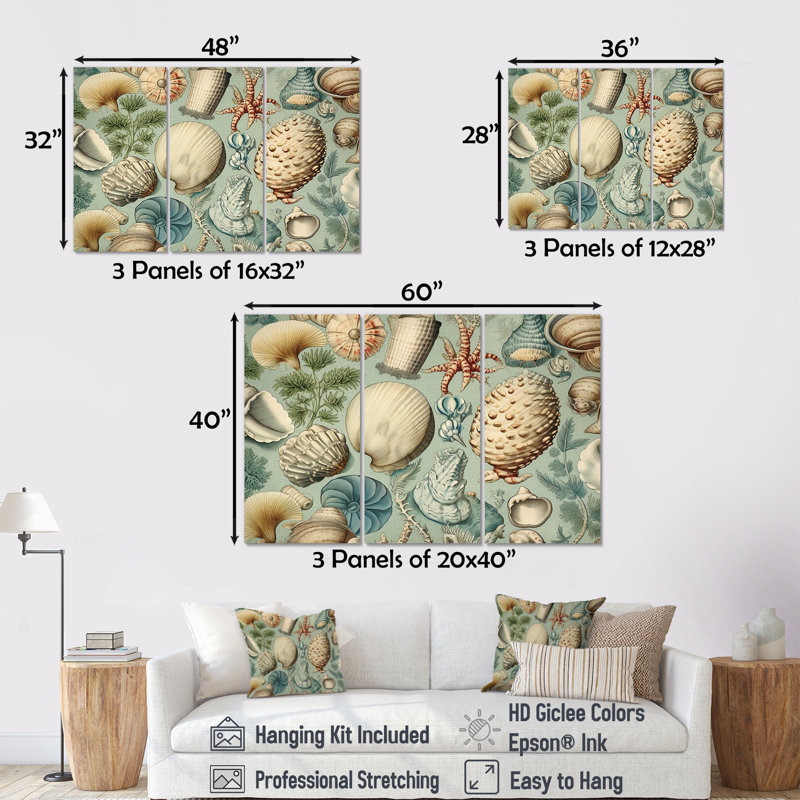 Vintage Seashell Treasures - Ensemble de décoration murale coquillage, H 40 po x l 60 po x P 1 po