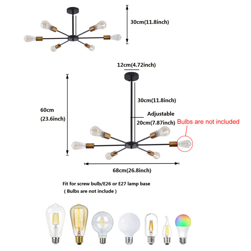 Cobhyn 6 - Light Dimmable Sputnik Sphere Chandelier, ‎Black/Gold