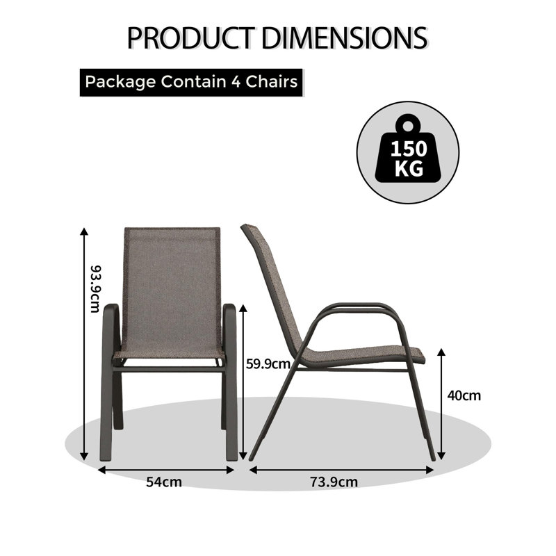 Stackable Outdoor Patio Chairs, High-Back Metal Garden Furniture Set with Breathable PVC-coated polyester Fabric, Space-Saving Design