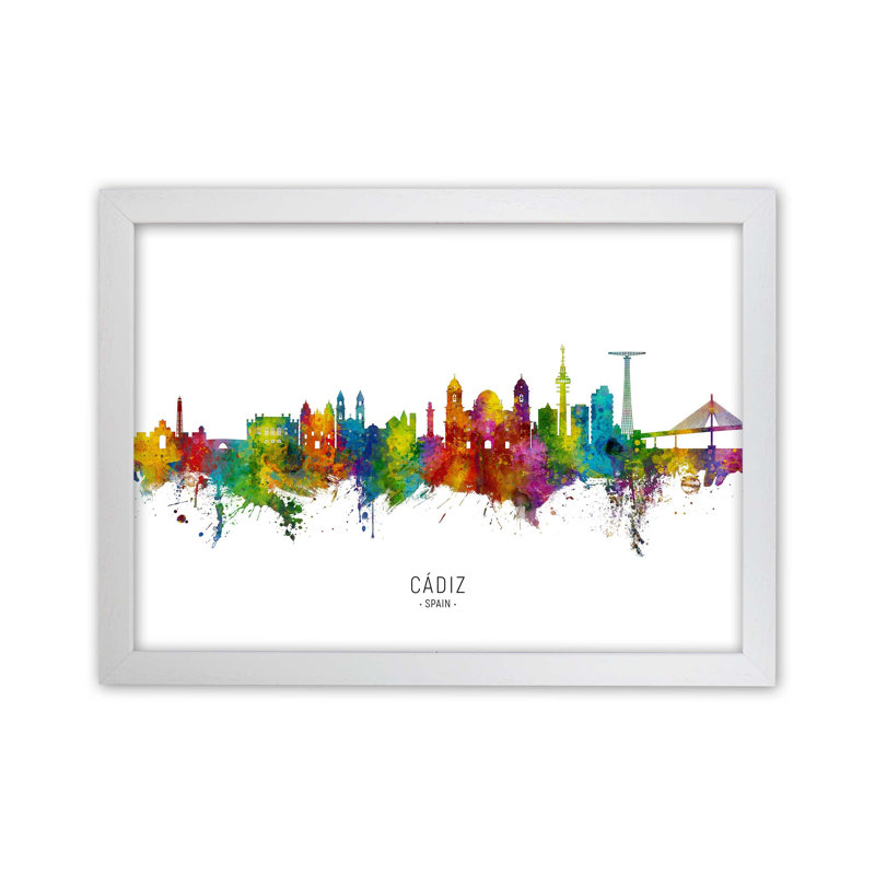 Cadiz Spain Skyline by Michael Tompsett - Print, 34cm H x 46cm W x 3cm D, White Framed