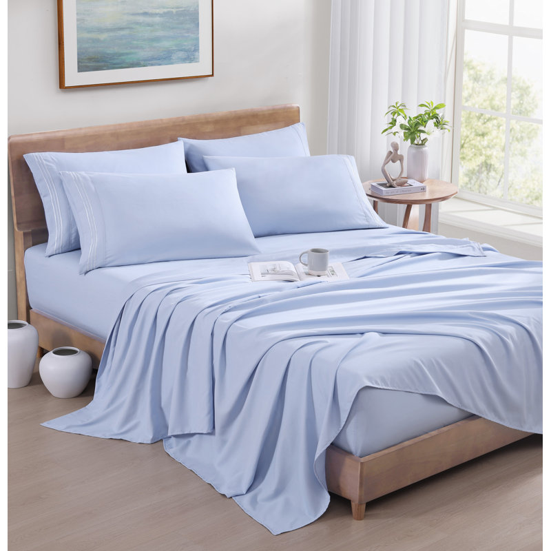 Ensemble de draps 6 pièces, Bleu, Couvre-lit / courtepointe double
