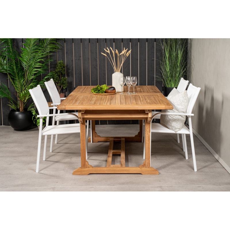 Baek 4 - Person Teak Solid Wood Patio Dining Set Extendable Rectangular Table