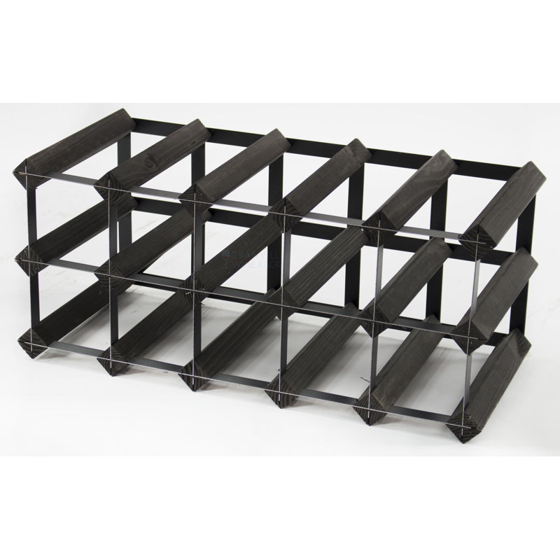 Liddle 15 Bottle Floor Wine Bottle Rack, Black Stained / Black Steel