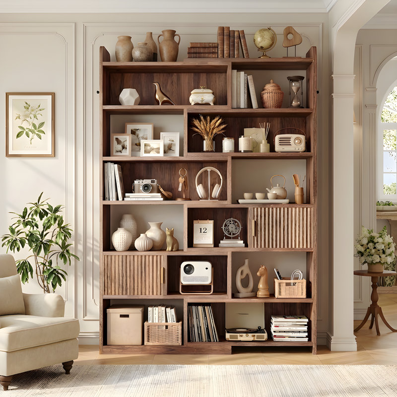 Bibliothèque moderne H 75,1 po - Rangement ouvert et fermé, en forme de L ou droit, pour le salon, la chambre à coucher, le bureau personnel, H 75,1 po x l 46,9 po x P 9,4 po