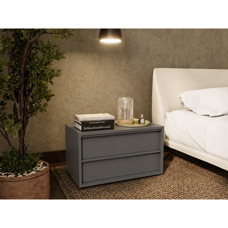 Table de chevet 2 tiroirs Mckie, Gauche, Gris foncé brillant