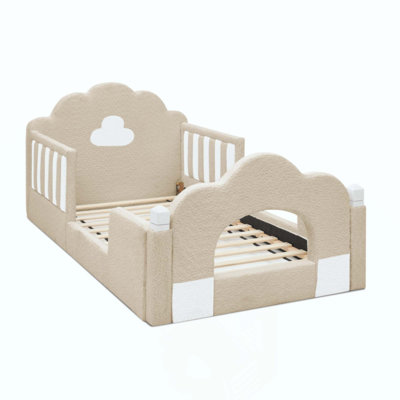 Lit Cloud avec barrière de sécurité, structure de lit en bois massif pour chambre à coucher, tissu Boucle