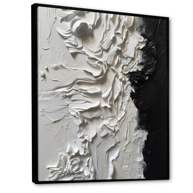 «White and Black Tranquility Unleashed I», art mural encadré en marbre abstrait, H 20 po x l 12 po x P 1 po