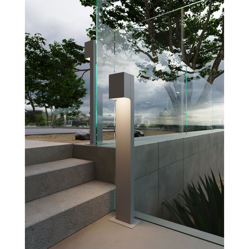 Box LED Bollard Light, Gray, 28" H x 3.5" W x 3.25" D