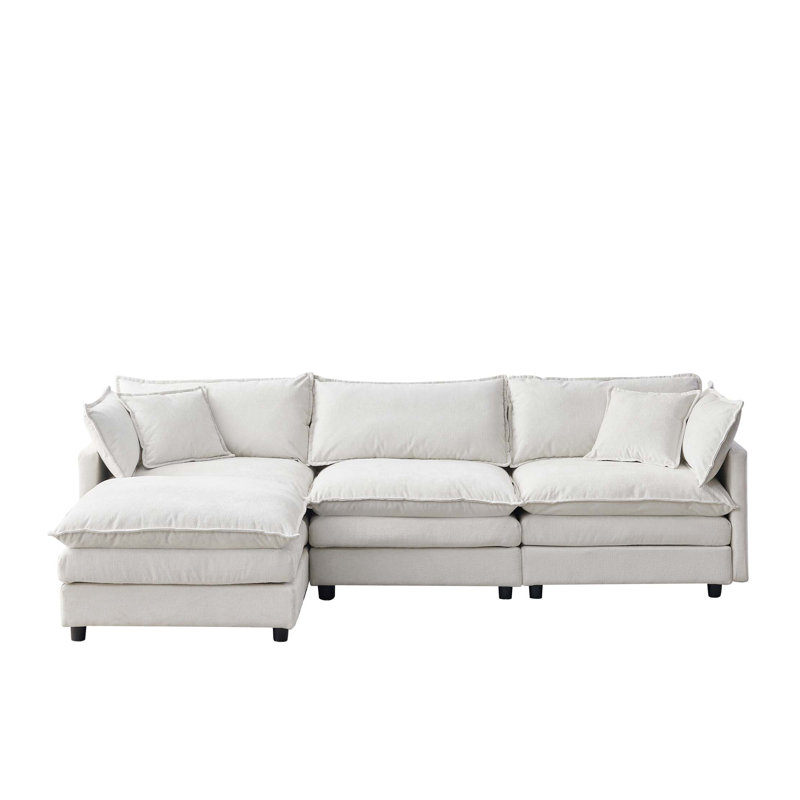 105" Modular Sectional Couch,Upholstered Soft Chenille Fabric Sofa,3 Seater With Ottoman L Shape Sofa, Beige Chenille