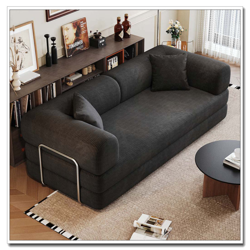 Canapé à compression de 78,8 po, canapé-lit convertible au sol avec accoudoirs de soutien pour dossier, canapé-lit futon confortable, causeuse modulaire désossée, tissu en velours côtelé