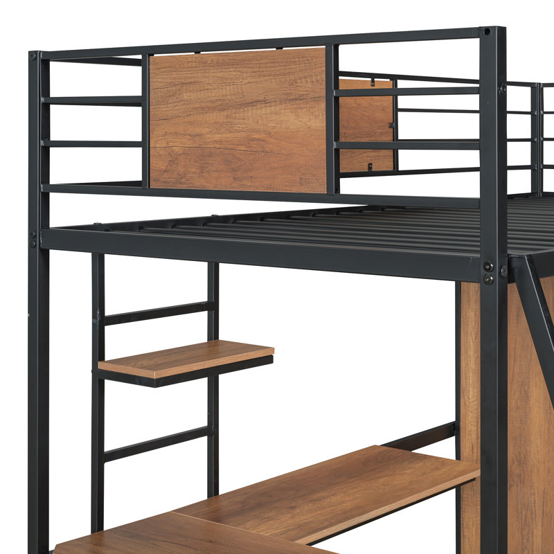 Lit mezzanine simple avec bureau en L, garde-robe et conception peu encombrante pour les enfants, Noir