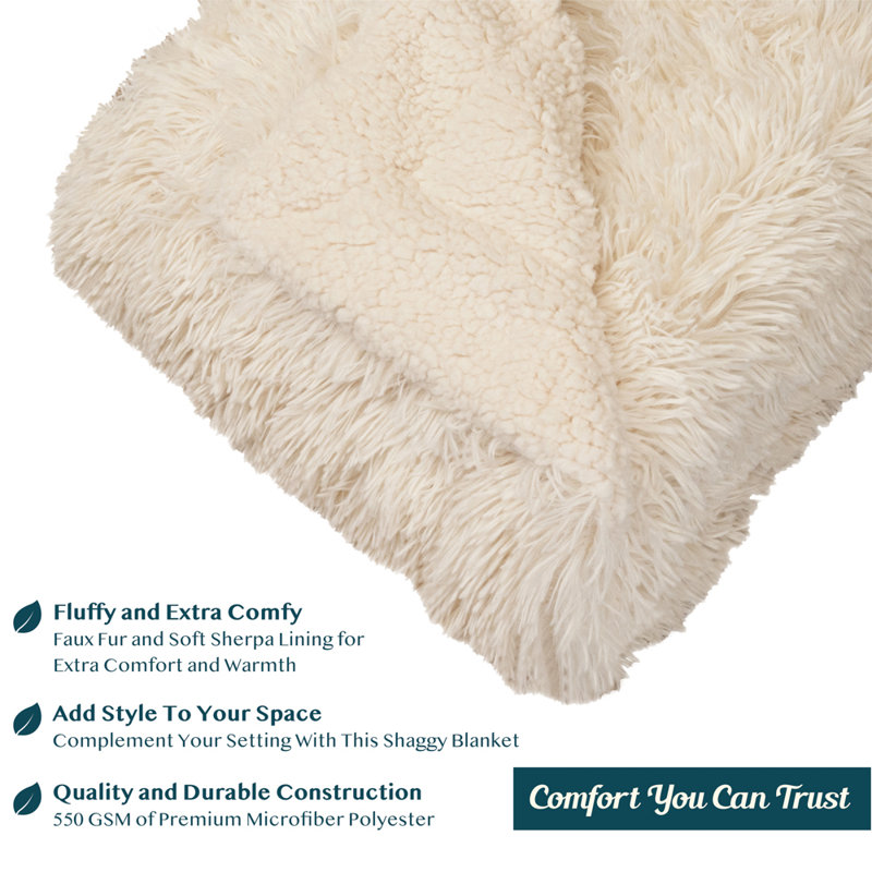 Cream Twin Faux Fur Sherpa Reversible Throw Blanket