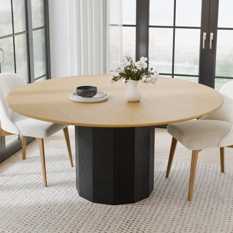 Table de salle à manger 60 po 60 pi, Bois naturel + noir, H 30 po x L 60 po x l 60 po