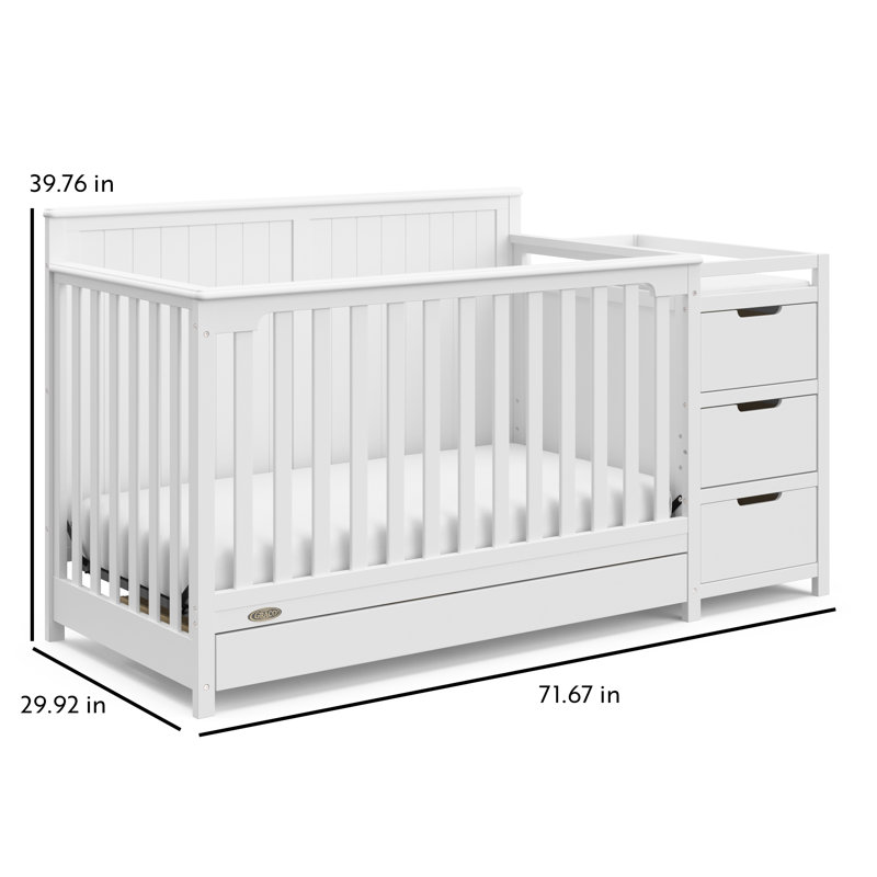 White 5-in-1 Convertible Crib and Changer with Drawer