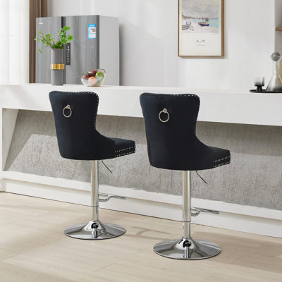Tabourets de bar pivotants épais en velours chromé, hauteur réglable, ensemble de 2