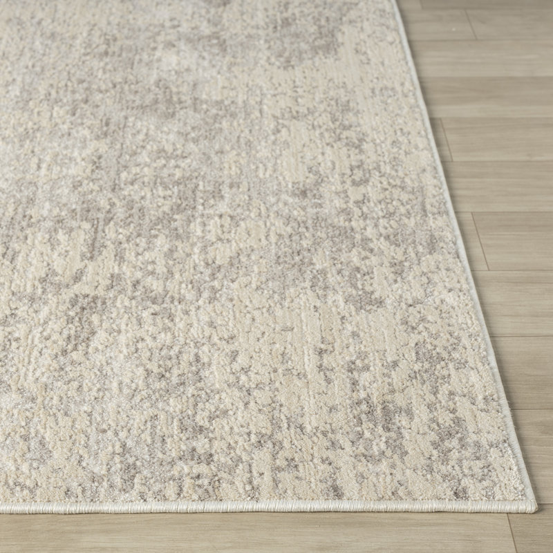 Abstract Modern High-Low/Carved Polyester Area Rug, Cream/Gold, Rectangle 9' x 12', Silver