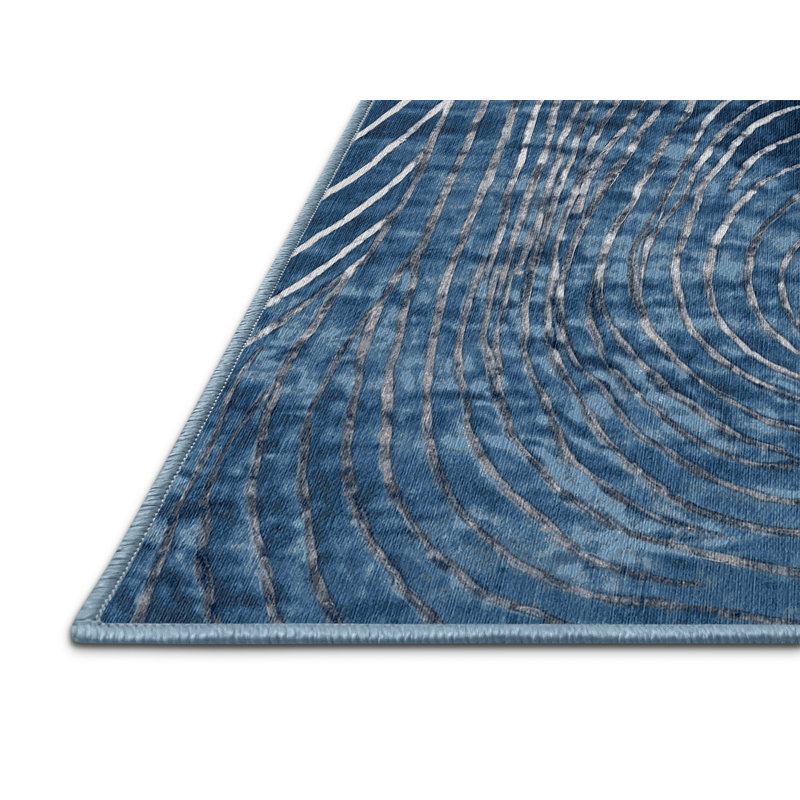 Machine Washable Blue Area Rug, Rectangle 5' x 7'