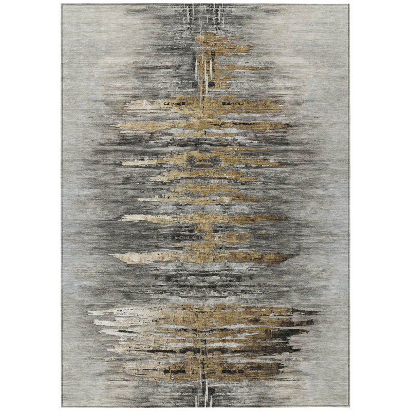 3' X 5' Gray Charcoal And Silver Abstract Washable Indoor Outdoor Area Rug