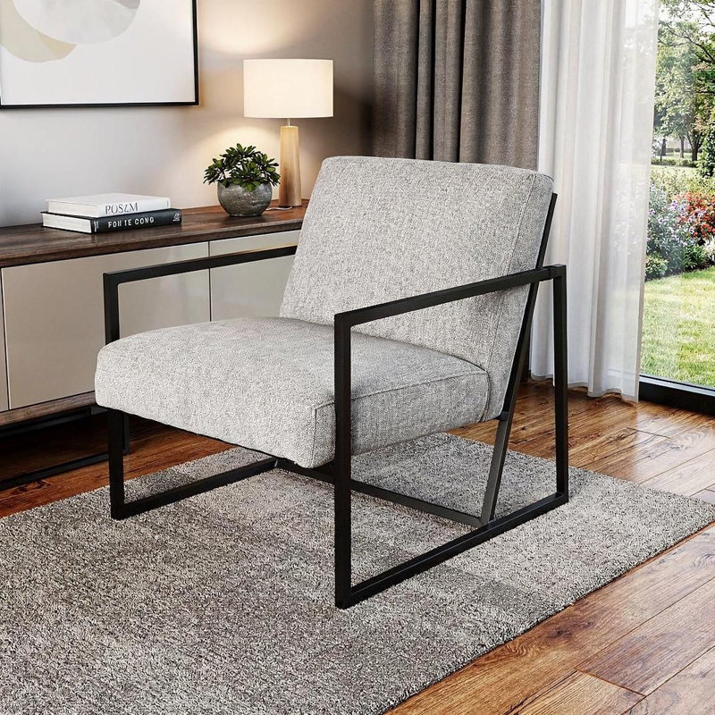  Fauteuil à oreilles en tissu gris avec structure en métal noir