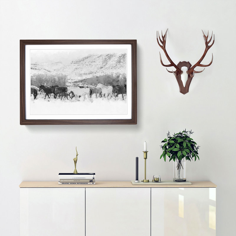 Herd of Horses in Abstract - Picture Frame Graphic Art Print, 36cm H x 48cm W x 2cm D, Walnut Framed