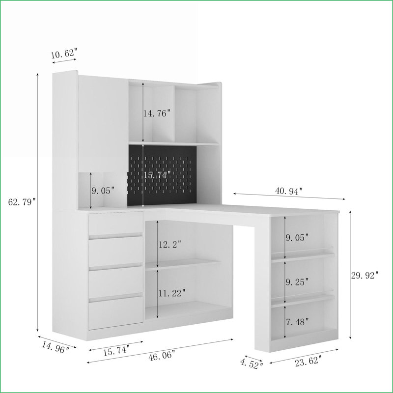 Bureaux, bureau d'ordinateur moderne en L avec station de charge, rangement et amp; Lumière DEL | Blanc | Panneau de fibres à densité moyenne