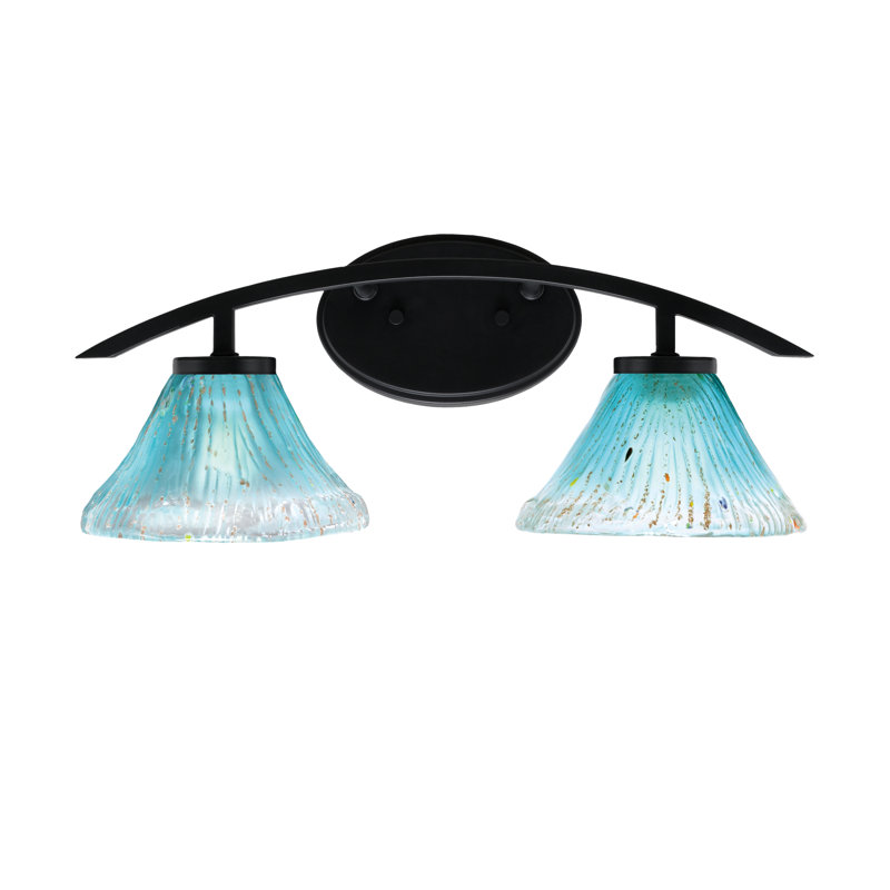Kurve 2 Light Bath Bar With 7" Teal Crystal Glass, Matte Black