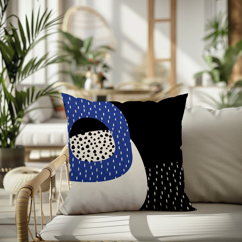 Coussin carré intérieur / extérieur pia, H 17 po x l 17 po, Bleu marine / noir / blanc cassé