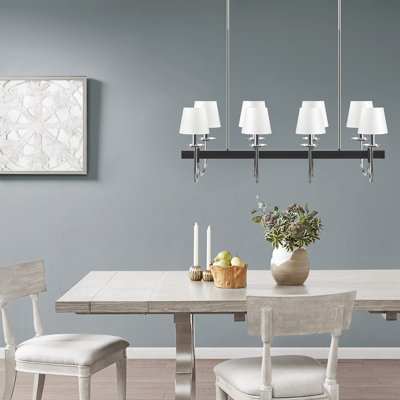 Lustre 8 lumières rectangulaire avec abat-jour tambour et tiges réglables (ampoule non incluse)